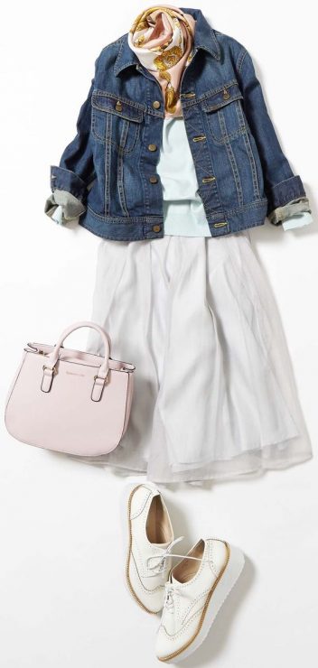 藍白穿搭　優雅 